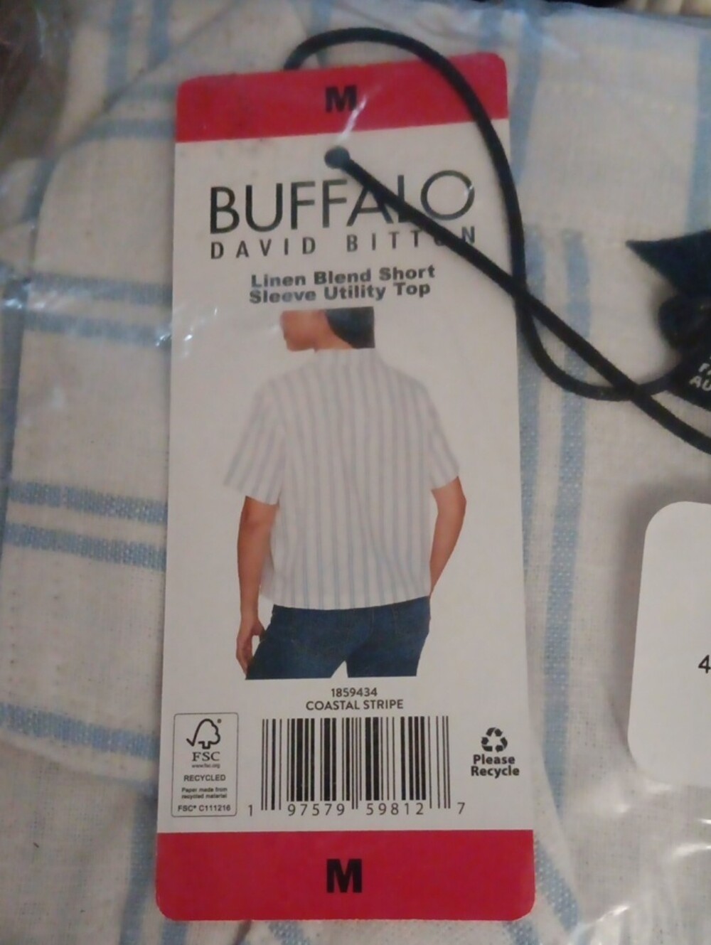 Buffalo David Bitton Coastal Stripe Shirt - White and Light Blue